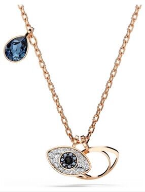 Swarovski Symbolica Evil Eye Pendant Necklace Rose Gold Tone, Blue Crystal Pavé